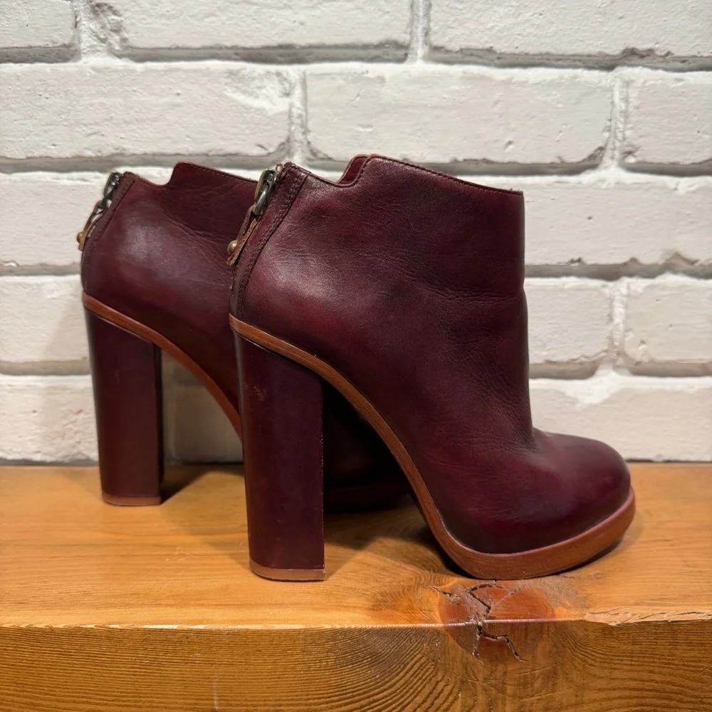 Dolce Vita Burgundy Leather Ankle Boots Chunky 70s Platform Block Heel Size 9.5